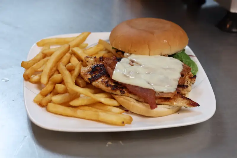 Grilled chicken sandwich with fries